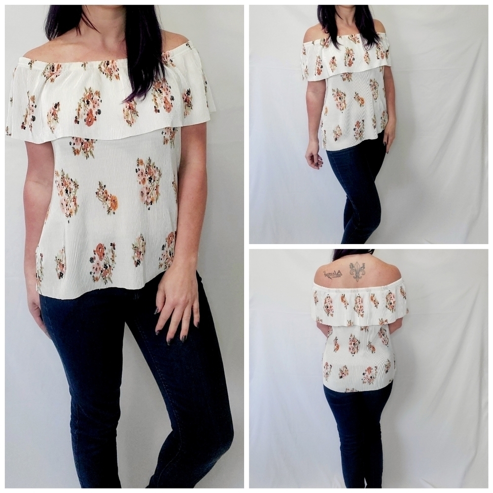 A.n.a Off-the-shoulder Ribbed Floral Top